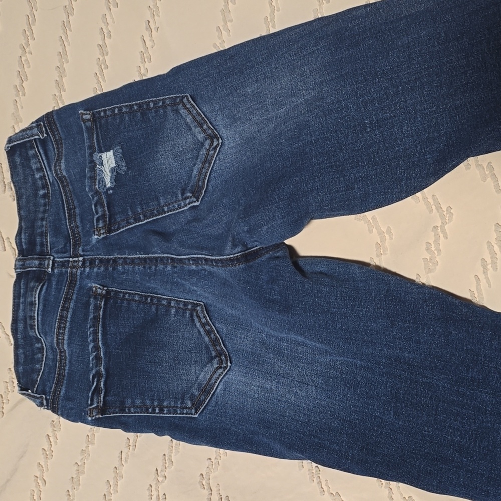Distressed High Rise Super Skinny Blue Jeans - Picture 3 of 4